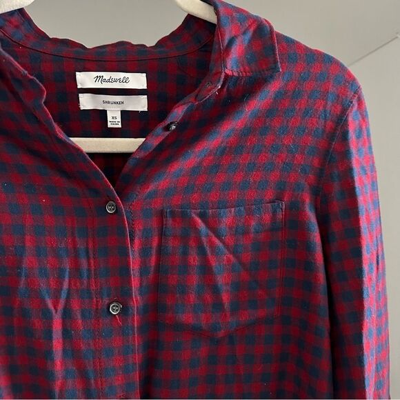 Madewell Gingham Red and Navy Plaid Fall Flannel Button Up Shirt Size XS Western - Picture 3 of 5